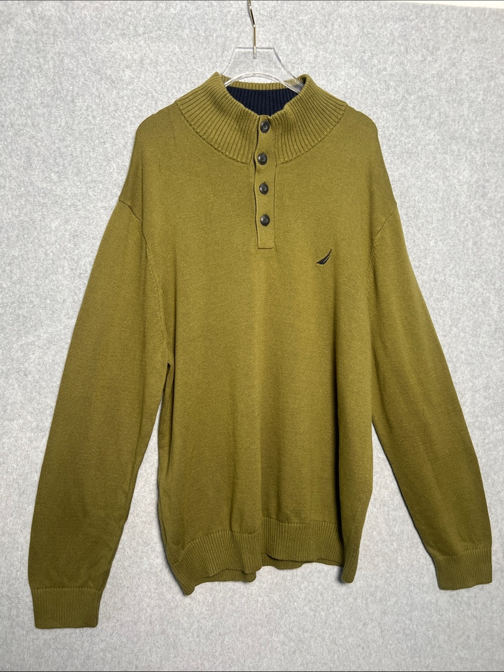 Nautica Mens Olive Green 1/4 Button Down Pullover Sweater NWT SZ XL